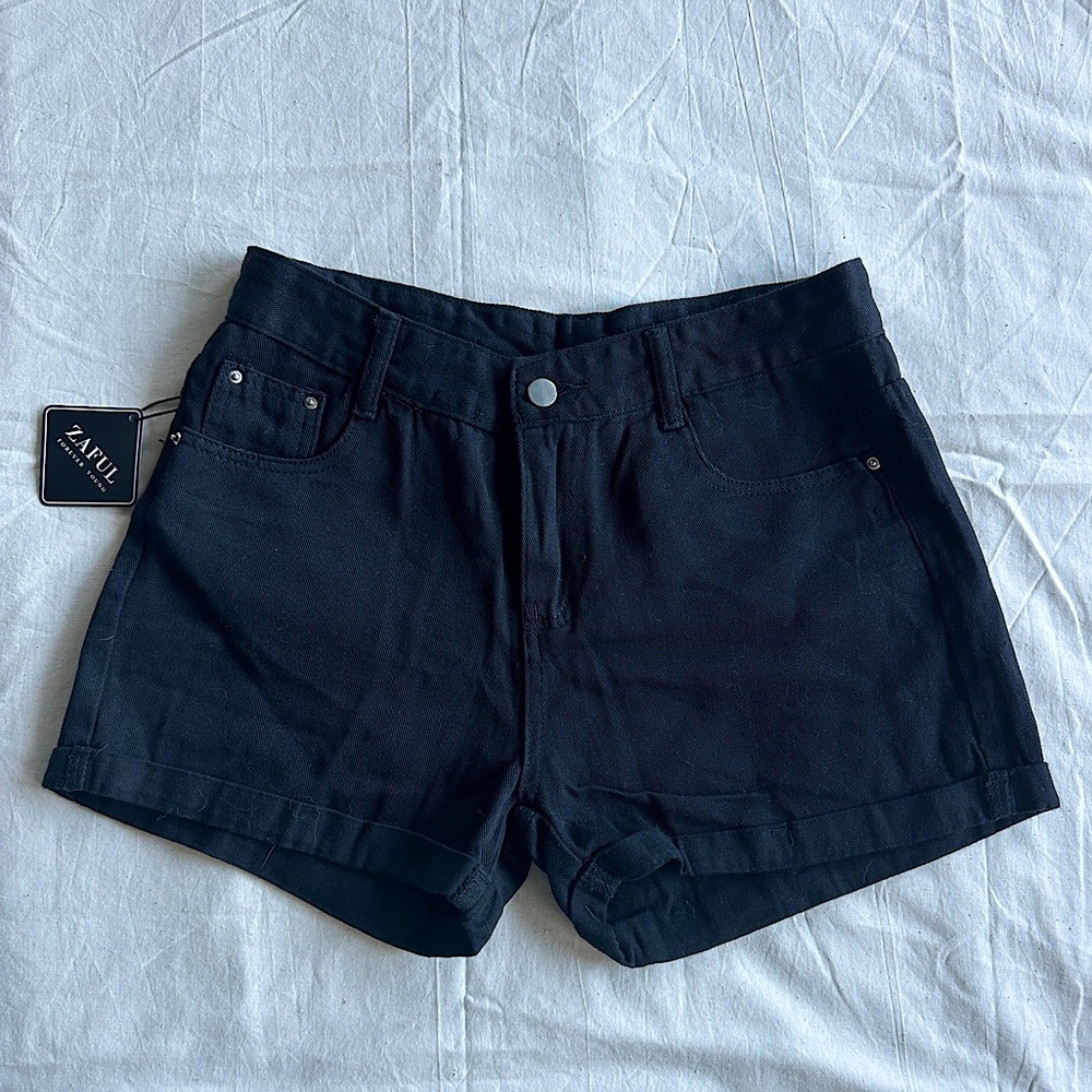 Zaful High Waisted Black Denim Short size M